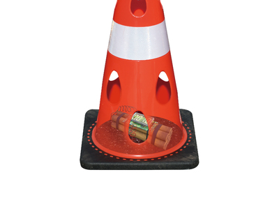 穴あきコーン　1個　ブラウン ／ カラーコーン 選べる色 工事用 屋外用 倒れにくい 重り付き ウェイト一体型 割れにくい 駐車場用品 工事現場用品 安全対策用品 警告灯対応 SDGs配慮 風対策 千
