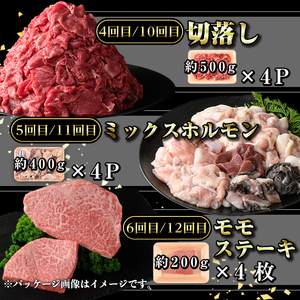 【G01006】＜定期便・全12回(連続)＞鹿児島黒牛 満足定期便・満腹セット(全5種・合計20kg) 鹿児島黒牛 モモ 赤身 ホルモン 霜ぶり 霜降り ステーキ 牛すじ 切り落とし 切落し 焼肉 食