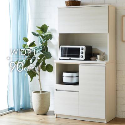 ふるさと納税 大川市 キッチンボード 幅90cm 高さ180cm 奥行45cm ホワイト 木目 【セイル 90】