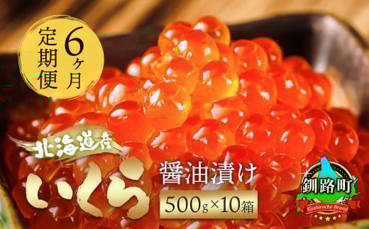 【定期便 6ヶ月連続】北海道産 いくら醤油漬け 500g ×10箱 | 国産 いくら いくら醤油漬 しょう油 しょうゆ イクラ ikura 小分け 天然 鮭 鮭卵 鮭いくら 魚卵 冷凍 定期便 魚介類 海鮮 絶品 人気 笹谷商店 直営 釧之助本店 高級 ギフト 贈答用 贈答品 北海道 釧路町 釧路超 特産品 br04
