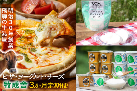 【3か月定期便】牧成舎おススメ飛騨ピザ・チーズ・ヨーグルトのバラエティセット｜ピザ DF232