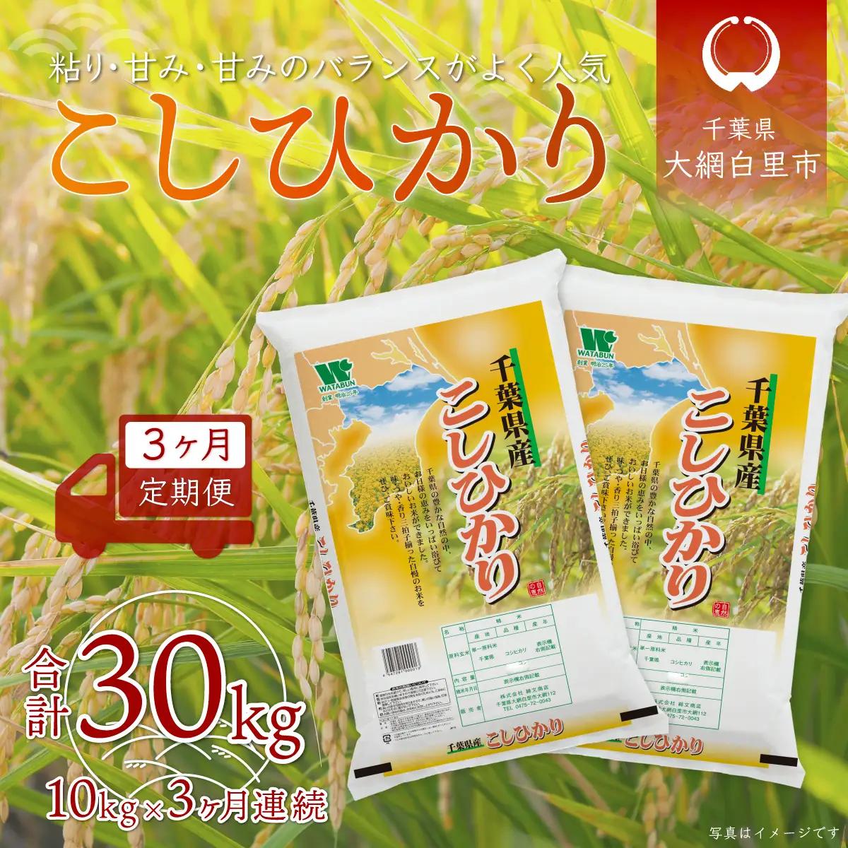 ＜3ヶ月定期便＞ 令和7年産 千葉県産「コシヒカリ」10kg×3ヶ月連続 計30kg A027