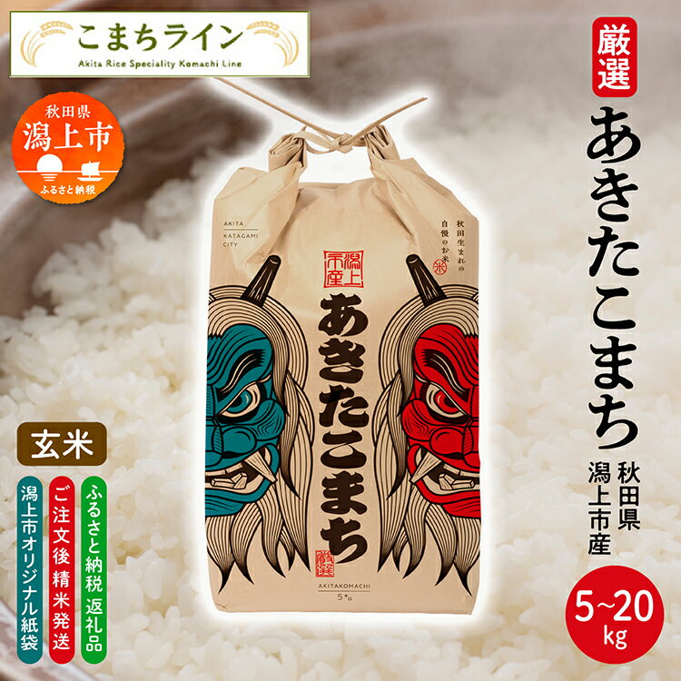 【ふるさと納税】 あきたこまち 《玄米》なまはげ 米袋 5kg 10kg 15kg 20kg 選べる 精米 玄米 7分づき 5分づき 3分づき 米 一等米 ギフト パッケージ デザイン 限定デザイン 紙袋 リメイク 工作 お面 こども 秋田のお土産 こめ コメ 秋田 潟上市 【こまちライン】