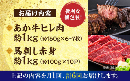 【全6回定期便】熊本の贅沢 あか牛 ヒレ肉 約1kg 赤身 馬刺し 約1kg 堪能セット 【合同会社 たべたせいか】[AYCB039]