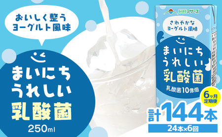 常温保存可能【1ヶ月毎6回定期便】まいにちうれしい 乳酸菌 ヨーグルト風味 250ml×24本 計144本 合同会社たべたせいか《お申し込みの翌月から出荷》熊本県 菊池市 紙パック ヨーグルト飲料 乳酸菌 ドリンク 飲み物 飲料 常温保存 国産 熊本県産