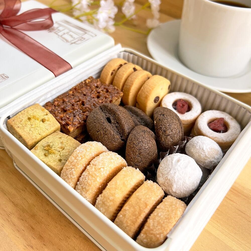 CoffeeRoastVivace コーヒー屋さんの手作りクッキー缶 　7種類・全28個入り ×　2缶（ボルドー、モスグリーン）セット