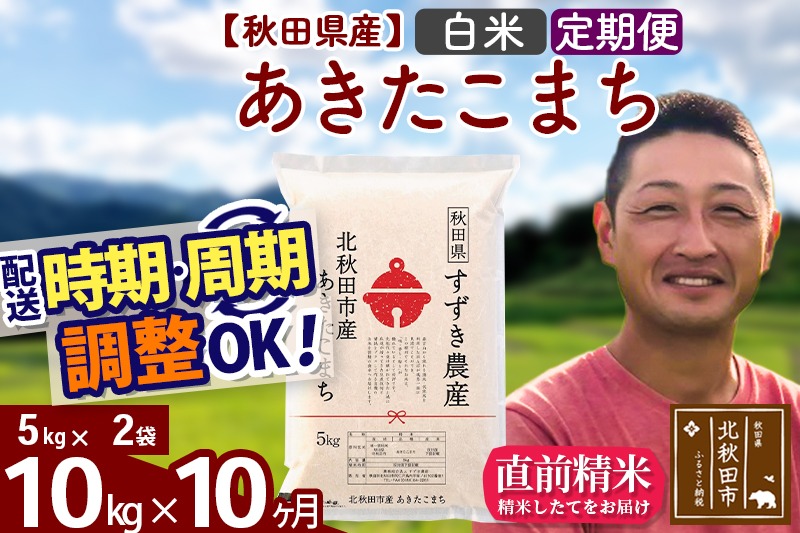 ※令和7年産※《定期便10ヶ月》秋田県産 あきたこまち 10kg【白米】(5kg小分け袋) 2025年産 お届け時期選べる お届け周期調整可能 隔月に調整OK お米 すずき農産|szap-10610