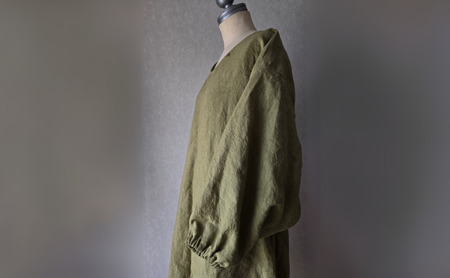 wappougi 麻ワンピース 割烹着 若草色（サイズ：フリー） おしゃれ割烹着 普段着 作業着 着脱しやすい 接客 庭作業 家事 通気性 乾きやすい 手作業 天然素材 島田市 静岡県