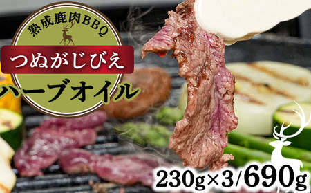 《順次配送》山と太陽　熟成鹿肉BBQ《ハーブオイル 230g×3パック》【肉 鹿肉 BBQ モモ ロース お肉 具材 おつまみ ジビエ 定期便 お歳暮 お中元】