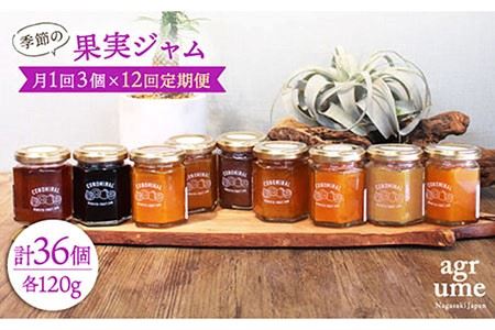【全12回定期便】 季節の果実ジャム 毎月3本（120g/本） 長与町/アグリューム [EAI009]  瓶 個別 セット ジャム
