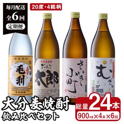 ふるさと納税 佐伯市 <定期便・全6回 (連続)>大分麦焼酎飲み比べセット (900ml×4本×6回)