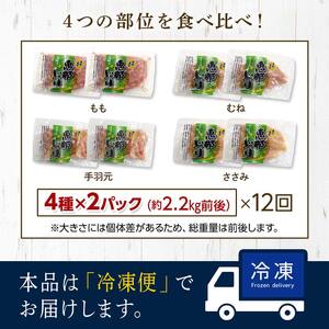 【定期便・12回】産地直送！恵那どり お試し4種8パックセット 小分け 真空パック 大容量 セット 鶏肉 F4N-2470