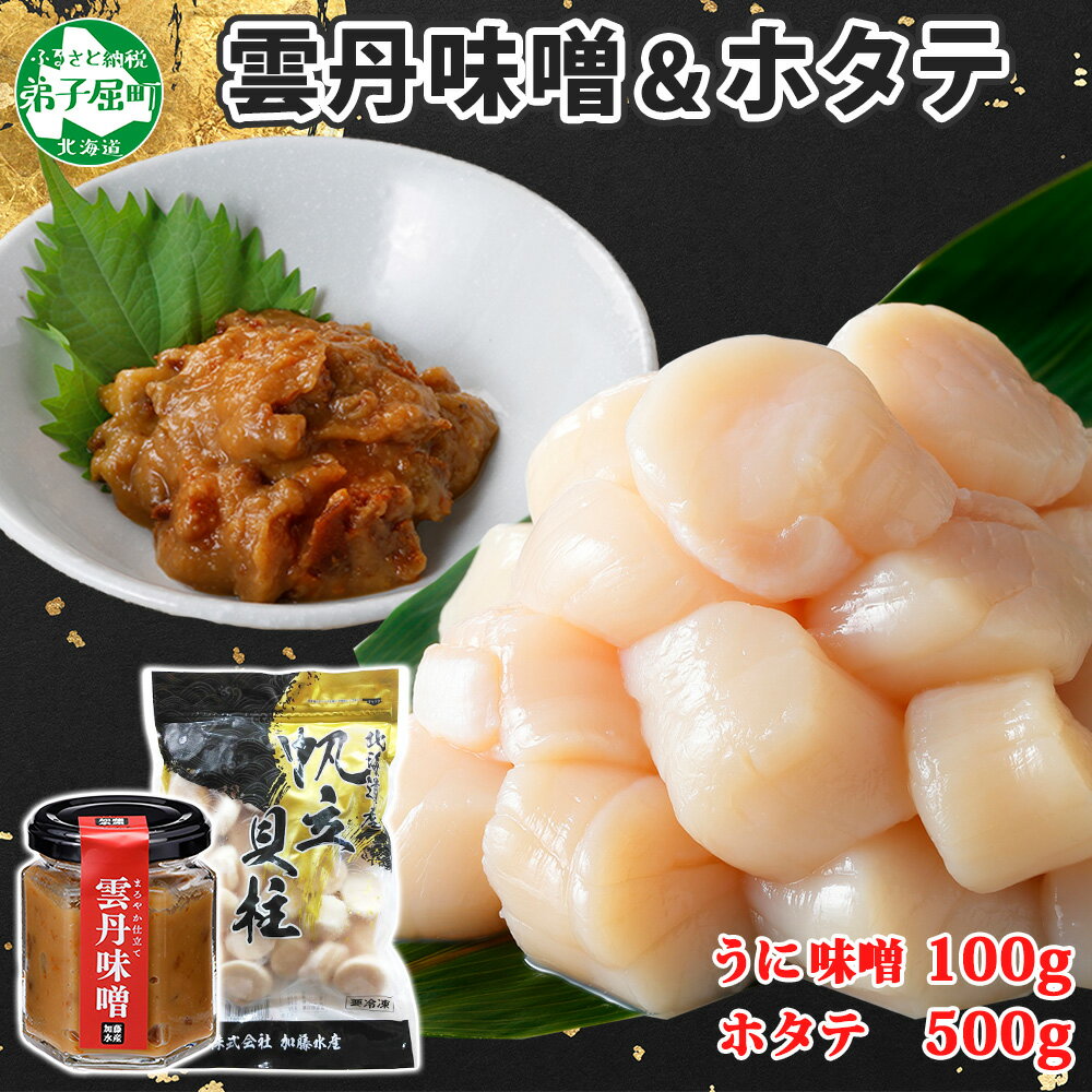 【ふるさと納税】3437. 雲丹味噌瓶 100g ホタテ 500g 小分け ウニみそ うにみそ 雲丹 ウニ うに 味噌 みそ 瓶詰 ホタテ 帆立 ほたて ご飯のお供 酒の肴 おつまみ おかず セット 珍味 海鮮 グルメ 贈り物 ギフト 送料無料 北海道 弟子屈町