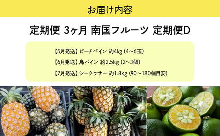 2026年 先行予約 定期便 3ヶ月 南国フルーツ 定期便D ピーチパイン 島パイン シークヮサー 計3種類 果物 フルーツ 3回 お楽しみ