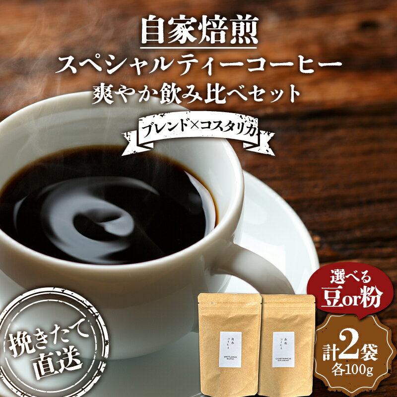 【ふるさと納税】挽きたて直送 選べる豆or粉 爽やか飲み比べセット【ブレンド×コスタリカ】ウェットランドブレンド100g コスタリカ100g 飲み比べセット セット コーヒー 珈琲 挽きたて 焙煎 F4F-4769var