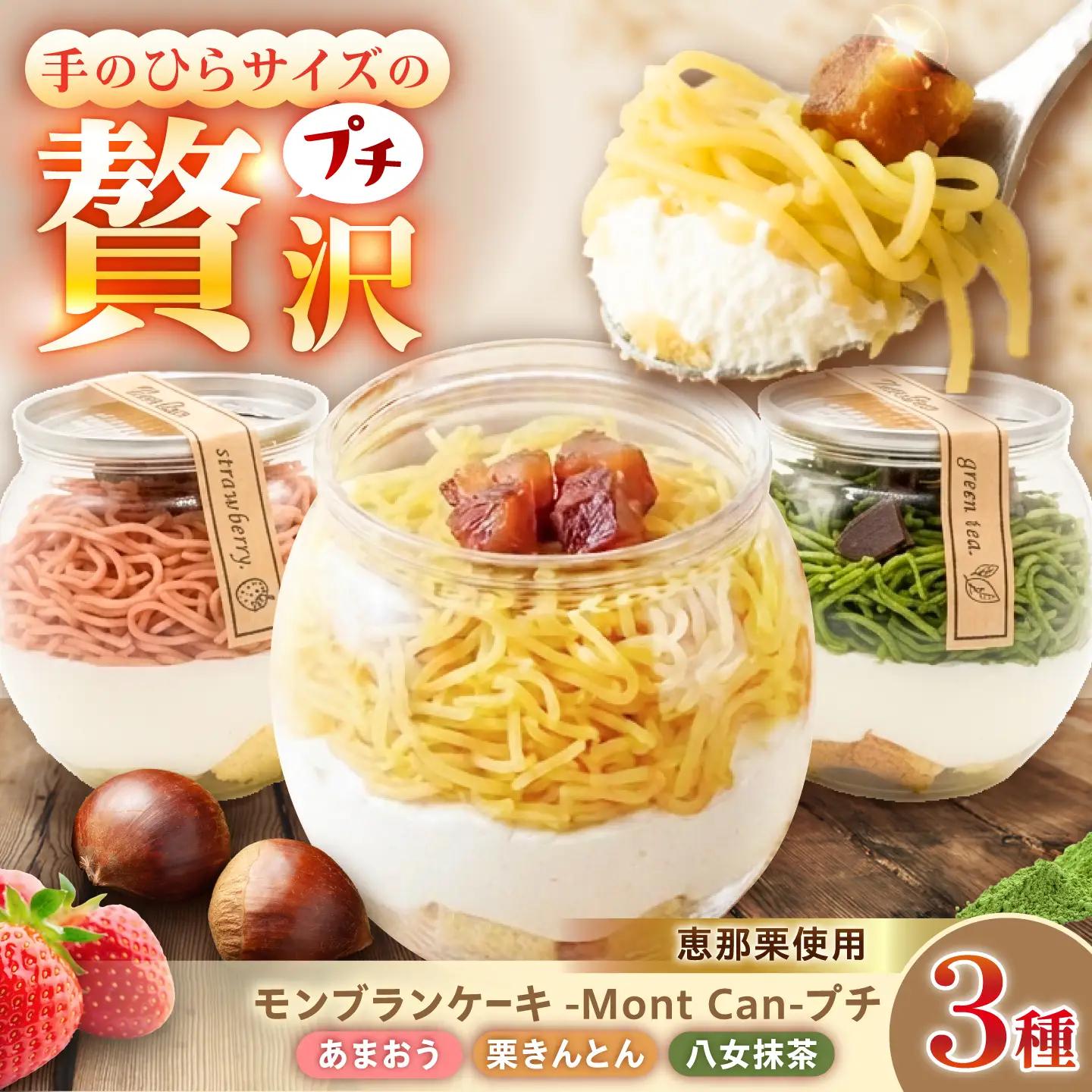MontDeco Lab（モントデコ ラボ）Mont Can -もんかん- モンブランケーキ 栗きんとん・抹茶・あまおう 3個入り / 恵那市 / MAC[AUDM046]