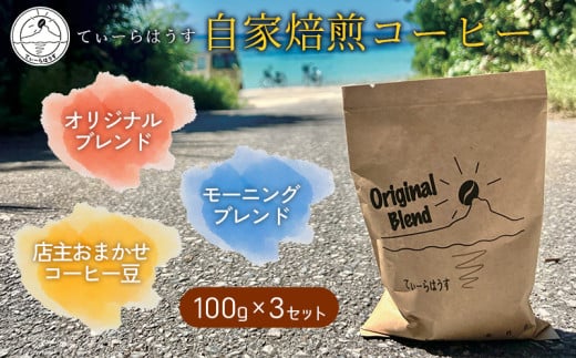 コーヒー 自家焙煎コーヒー 100g 3セット [てぃーらはうす 沖縄県 伊江村 ie47bde390000] コーヒー豆 珈琲 ブレンド 自家焙煎 苦味 香り