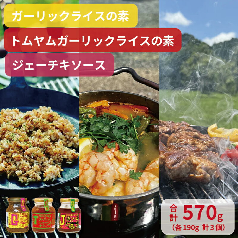 【ふるさと納税】 G飯の素 Tスープの素 J鶏ソース 計3個 セット 調味料 にんにく ガーリック アレンジ 簡単 キャンプ BBQ 手軽 うま味 まろやか 絶品 万能 スパイシー やみつき ハーブ 手土産 人気 こだわり ギフト お取り寄せ 送料無料 千葉県 銚子市 アウトドアオペラ