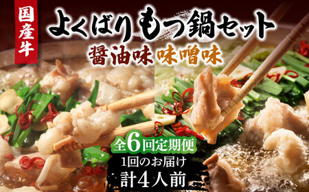 【全6回定期便】国産牛 もつ鍋 醤油味 2人前とみそ味 2人前 VCL139 もつ鍋