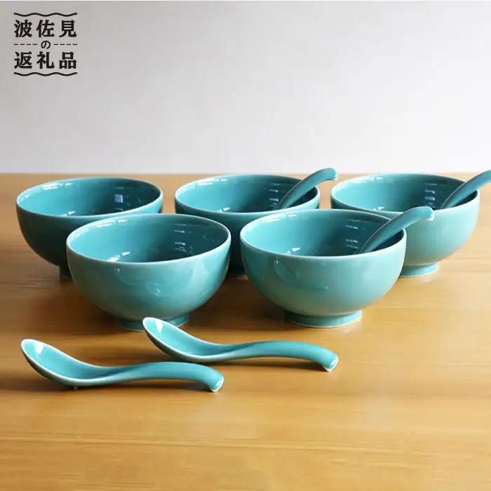 【白山陶器】【5人分の食器】丼とレンゲ10ピースセット 青磁 どんぶり  食器 皿 【波佐見焼】 [TA61] 波佐見焼