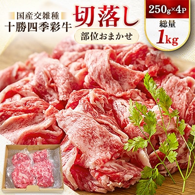 十勝四季彩牛切落し(部位おまかせ)総量1kg(250g×4P)【国産交雑種】【配送不可地域：離島】