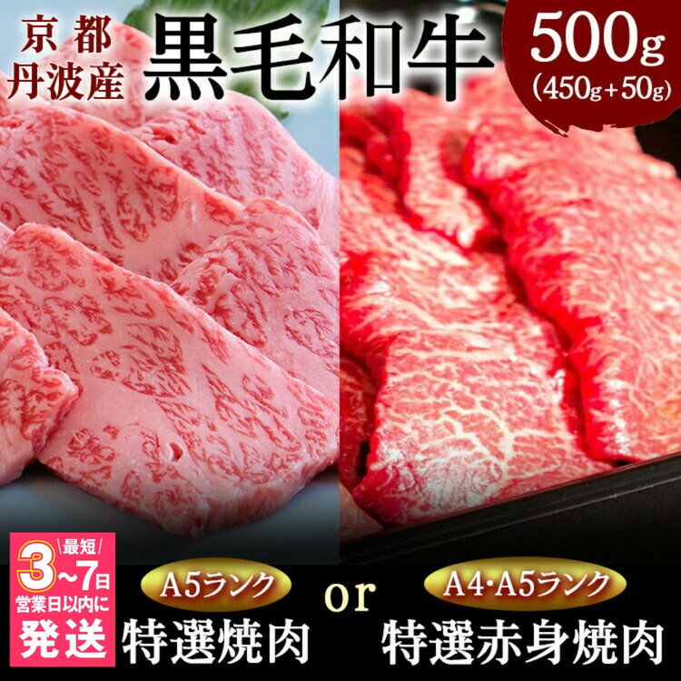 【ふるさと納税】＼家計応援キャンペーン／【7営業日以内発送】＼選べる内容／訳あり 京都産黒毛和牛 赤身/特選 A5,A4ランク 焼肉用 500g(通常450g+50g) 京の肉 ひら山 厳選 生活応援 和牛 牛肉 京都肉 国産 生活応援品 丹波産 冷凍 ふるさと納税