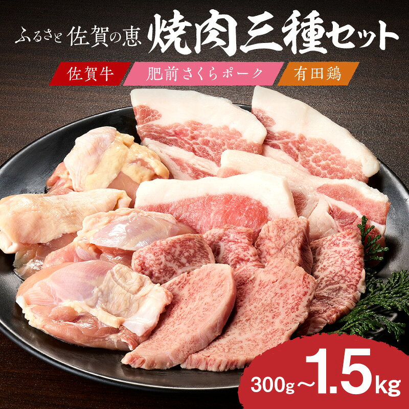 【ふるさと納税】佐賀の恵み 三種焼肉セット（佐賀牛・有田鶏・肥前さくらポーク） ＜内容量が選べる／計300g～計1500g＞