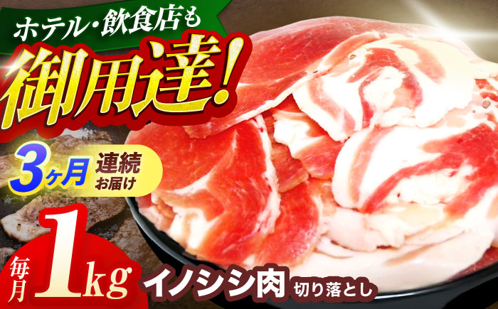 【3回定期便】ジビエ 天然イノシシ肉 切り落とし1kg（ぼたん鍋・煮込料理・野菜炒め用等）【照本食肉加工所】 [OAJ019]