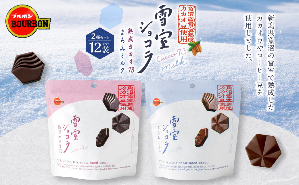 
            ブルボン「雪室ショコラ」2種セット（熟成カカオ73・まろみミルク）合計12袋　1094009
          