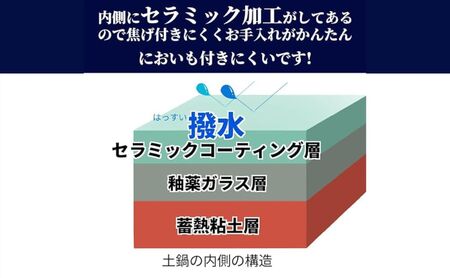 【萬古焼（ばんこやき）】三島土鍋8号 セラミックコーティング加工 内山製陶所 【土鍋 2～3人用 セラミック 直火用 電子レンジ対応 お手入れ簡単 食洗器対応 三重県 三重 四日市市 四日市 四日市市