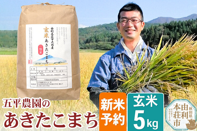 《令和8年産 新米受付》【玄米】あきたこまち 5kg 秋田県産 五平農園のあきたこまち《11月下旬～12月下旬発送予定》 [あきたこまち 新米受付 米 お米 こめ ブランド 玄米 食卓 おにぎり 秋田