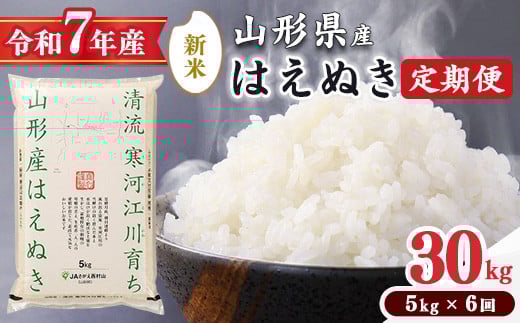 ＜2025年10月下旬開始＞【令和7年産 定期便】 はえぬき計30kg！お米 定期便（5kg×6回）！清流寒河江川育ち 山形産はえぬき 2025年産　098-C-JA022-202510下