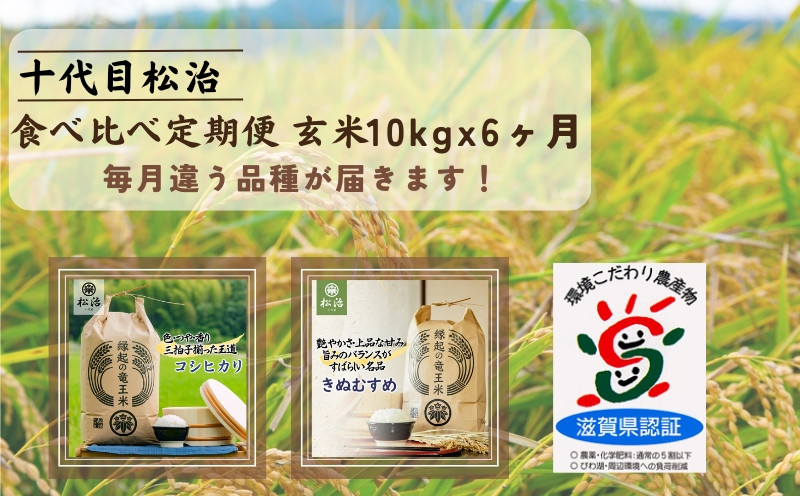 
【新米予約】 定期便 コシヒカリ きぬむすめ 食べ比べ 玄米 各10kg × 6ヶ月 ( 令和6年産 先行予約 新米 玄米 10kg 60kg 6回 2品種 お米 おこめ ごはん 米 特別栽培米 ブランド米 ライス こだわり米 ギフト 国産 縁起の竜王米 滋賀県竜王町 )
