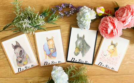 馬のまち栗東 馬と花のステーショナリーセット / 競馬 馬 競走馬 雑貨 クリアファイル メモ 文房具 ポストカード 栗東市 / nashira (nashira picture of horse) 