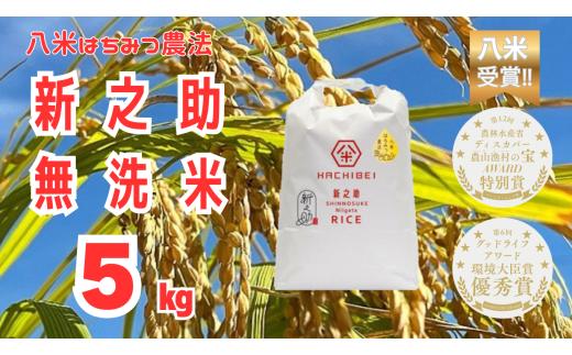 【無洗米 新之助 5kg】令和7年産 阿賀野市産新之助「はちみつ農法」無洗米 農家直送 八米 | 新潟県産新之助 新潟産新之助 阿賀野産新之助 阿賀野新之助 しんのすけ お米 米 白米 精米 ブランド米 おこめ コメ むせんまい 5キロ HACHIBEI にいがた あがの 新潟県 阿賀野市 1L19012