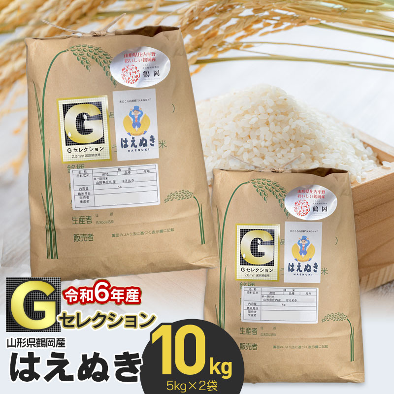 【令和6年産】 Gセレクション はえぬき 精米 10kg(5kg×2袋) 山形県鶴岡市産 K-637　鶴岡地区物産協同組合