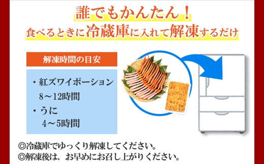 2540. 紅ズワイガニ ポーション 500g うに チリ産 冷凍 100g セット 紅ズワイ 紅ズワイ蟹 紅ずわいがに カニ かに 蟹 ウニ 雲丹 チリ産 海鮮 海鮮丼 鍋 しゃぶしゃぶ 送料無料 