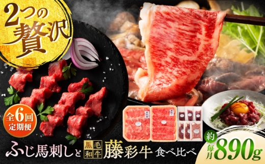 【全6回定期便】「フジチクオリジナル」ふじ馬刺しと藤彩牛の贅沢食べ比べセット 3906 / ロース 上赤身 牛 ぎゅう うし 肉 ばさし ランプ ゆっけ ユッケ ロース 新鮮 たれ 専用 熊本県 菊陽町【株式会社フジチク】 [BHAD055]