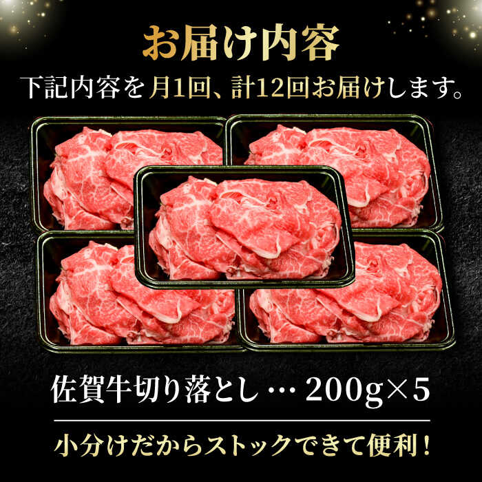 【全12回定期便】＜ワンランク上の切り落とし＞佐賀牛 A5 ランク切り落とし 1kg（200g×5）吉野ヶ里町 /meat shop FUKU 黒毛和牛 国産 佐賀県産 A5等級 [FCX010]