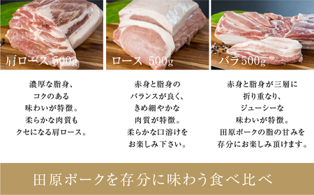 国産 豚肉 食べ比べ 500g × 3 計 1.5kg しゃぶしゃぶ用 ロース 肩ロース バラ 冷凍 田原ポーク 小分け 100g ずつ 個包装