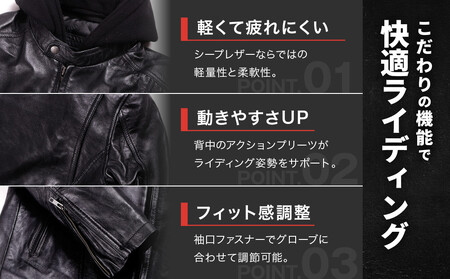 レザーフーディージャケット[24WJ-5]ブラック XLサイズ｜京都 バイクギア 人気ブランド バイク