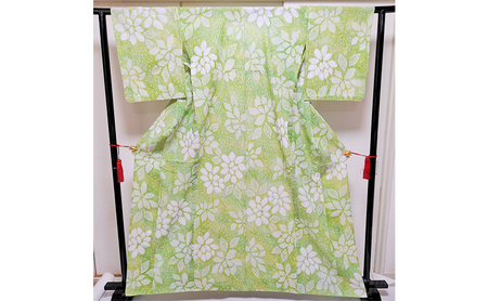 絞り　浴衣　ゆかた　若草色　ミシンと手縫併用 ファッション 和装 民芸品 工芸品 伝統技術 篠原縫製