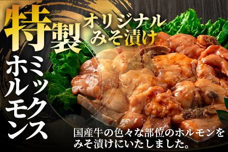 ＜国産牛ミックスホルモン みそ漬 合計1kg(500g×2パック)＞【数量限定】特製オリジナルみそ漬け！【MI288-hr】【肉の豊楽】