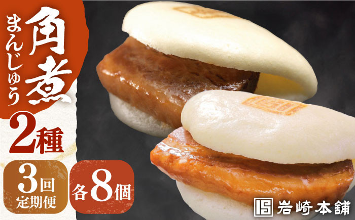 
            【全3回定期便】【化粧箱】 長崎角煮まんじゅう8個＆大とろ角煮まんじゅう8個 長与町/岩崎本舗 [EAB020] 大とろ角煮 角煮まん 岩崎 岩崎本舗 定期 定期便
          