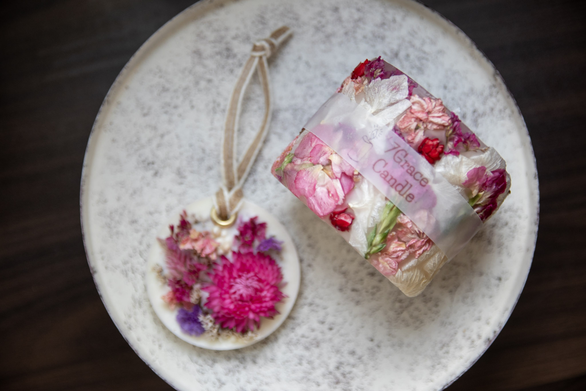 ボタニカルキャンドルとアロマサシェのセット ピンク / インテリア 雑貨 ドライフラワー ハンドメイド プレゼント ギフト