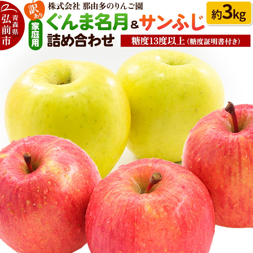 【ふるさと納税】りんご【訳あり】家庭用 ぐんま名月＆サンふじ 詰め合わせ 約3kg 糖度13度以上（糖度証明書付）