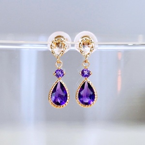 K10YG(10金) イエローゴールド 揺れる アメシスト アンティーク ピアス  保証書付  SR-2254 242-060-c