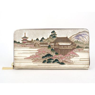 【ふるさと納税】【文庫屋大関】大容量　ぐるっとファスナーの長財布　浮世絵　清水寺【皮革工芸品】 ファッション 小物 仕切り カードポケット ロングポケット 　お届け：発送可能時期より順次配送