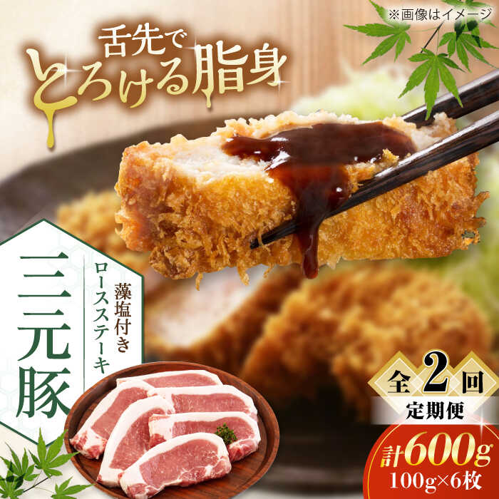 【ふるさと納税】 定期 三元豚 ロースステーキ 6枚 100g/枚 ▼ 全2回 定期便 藻塩付き 《喜茂別町》【平田牧場】肉 豚肉 ロース ステーキ ステーキ用 とんかつ トンテキ 生姜焼き 冷蔵配送 定期便 定期 北海道 平田牧場 おすすめ [AJAP022] 26000 26000円