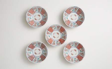 九谷焼　5号小鉢揃　赤絵小紋 a01